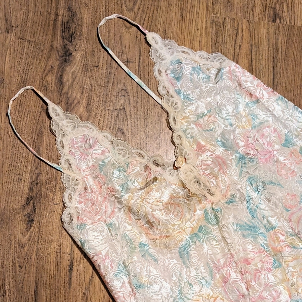 L.A. Intimates Vintage Silky Nighty Camisole Nightgown Floral Pastel Lingerie Lg - Picture 3 of 8